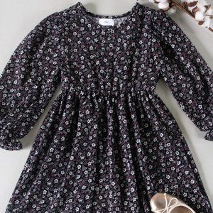 Black/Lavender floral print bell sleeves knit dress